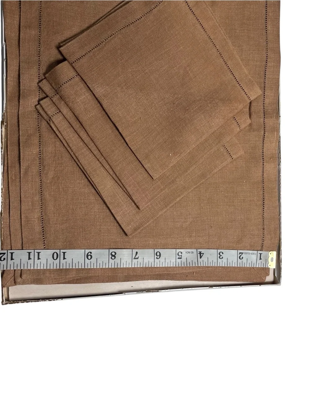 Vtg Belleair Royal Irish Linen Set Brown Hemstitch 7 Pcs (Missing 1 Napkin)